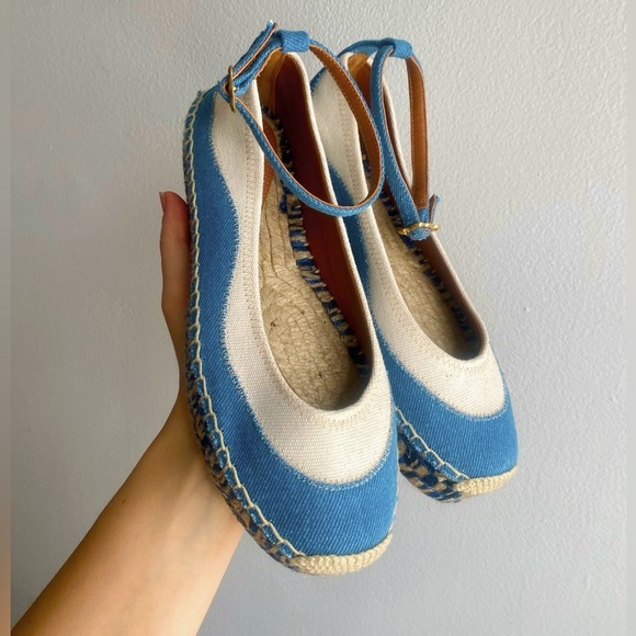 Zimmermann Blue and White Wavy Canvas Espadrilles - Picture 1 of 8